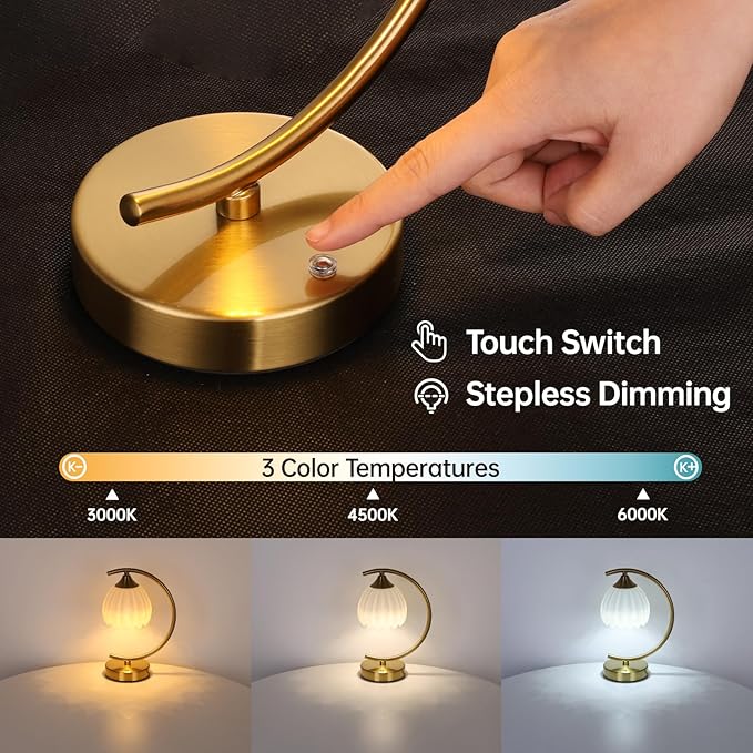 Tulip Table Lamp, 5200mAh Cordless Touch Control Table Lamp with 3 Color Temps & Stepless Dimming, Rechargeable Battery Table Lamp for Living Room, Bedroom, Office, Shelf (White Tulip)