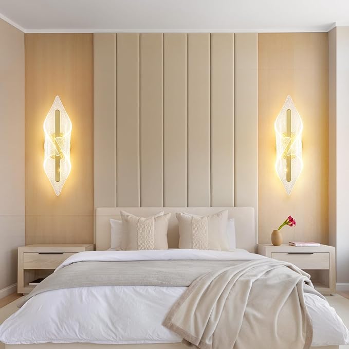 Modern Gold Wall sconces 17.3In LED Wall Lamp with Remote Control Dimmable Acrylic Sconces Wall Lighting for Living Room Hallway Bathroom Bedroom Stairs
