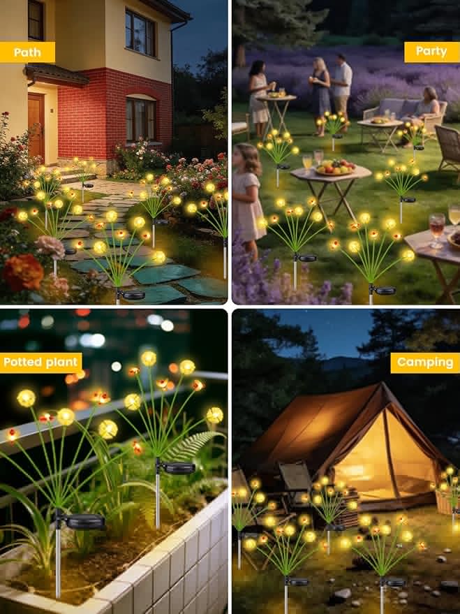 Solar Garden Lights Outdoor ,8 Pack 64 LED, Solar Swaying Dandelion Bee Lights Waterproof, Swaying Firefly Lights for Yard Pathway Lawn Patio Decorations, 2 modes (Steady on, Slow Twinkle), Warm White