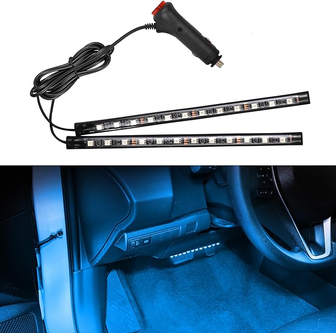 Wuyaoyao Car LED Strip Light, 12V 24 LED Vehicle Interior Atmosphere Lamps with Cigarette Lighter, Auto Under Dash Ambient Night Light, Universal Car Accessories (Ice Blue, Cigarette Lighter)