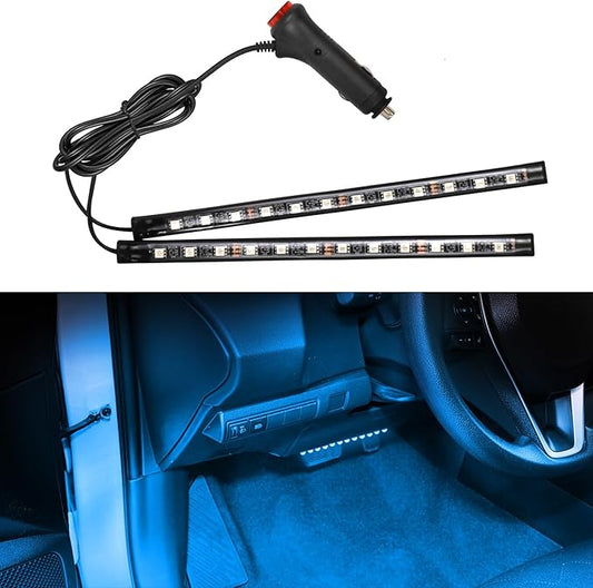 Wuyaoyao Car LED Strip Light, 12V 24 LED Vehicle Interior Atmosphere Lamps with Cigarette Lighter, Auto Under Dash Ambient Night Light, Universal Car Accessories (Ice Blue, Cigarette Lighter)