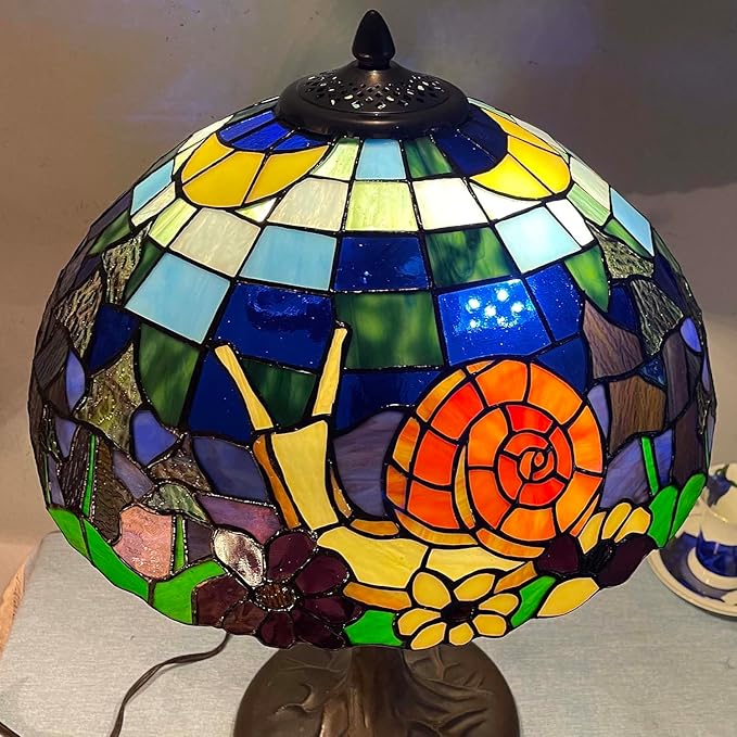 Bieye L13007 Land Snail Tiffany Style Stained Glass Table Lamp for Home Decoration (Orange, 16" W x 23" H)