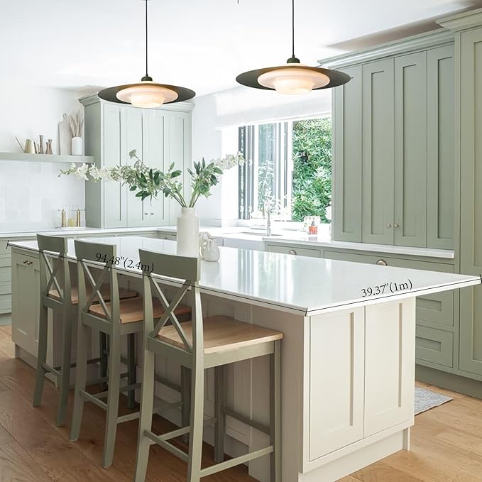 TeHenoo Mid Century Pendant Lights,Deep Green Shade,Milk White Glass,Adjustable Modern Large Pendant Lighting for Kitchen,Dining Room,Living Room