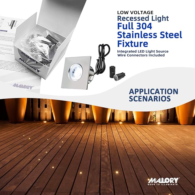 MALORY Recessed LED Deck Light, 4W 12V Low Voltage Landscape Lighting, Outdoor Step Stair Lights, Deck Lighting for for Outside Floor Yard (SG05, 1-Pack 4000K)