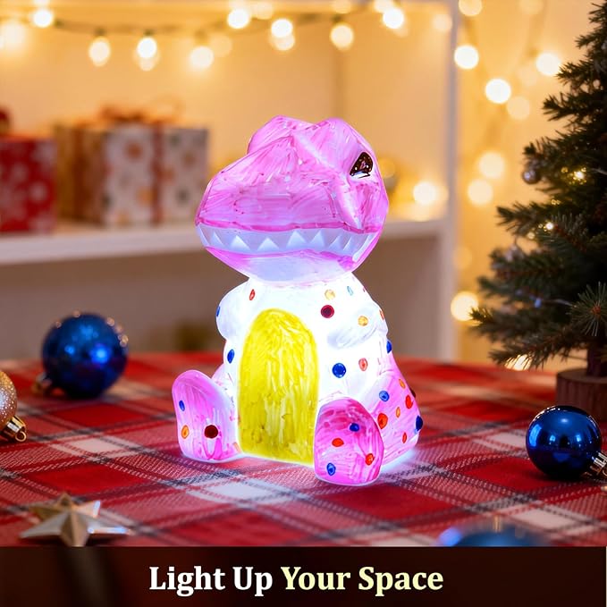 Paint Your Own Dinosaur Lamp Kit - Art & Crafts Supplies Painting Kits for Kids 6-12, DIY Night Light Dinosaur Toys, Birthday Gifts Christmas Crafts for Girls Boys Ages 4 5 6 7 8 9 10 11 12+