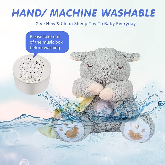 BEREST Baby White Noise Machine Stuffed Animal Toy, Mom's Heartbeat Lullabies Sheep Sleep Soother, Nursery Decor Night Light Projector, Toddler Crib Sleeping Aid, Babies Shower Gifts Portable