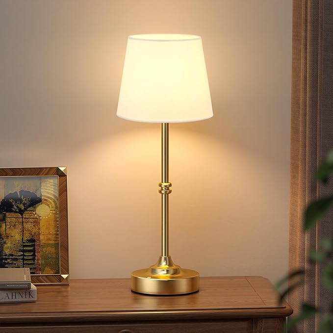 Kakanuo Rechargeable Cordless Table Lamp Gold - 1 Pack Brass 4000mAh Battery Operated Lamp, Touch Control Stepless Dimming, for Home Decor, Dining Table, Living Room, Bedroom
