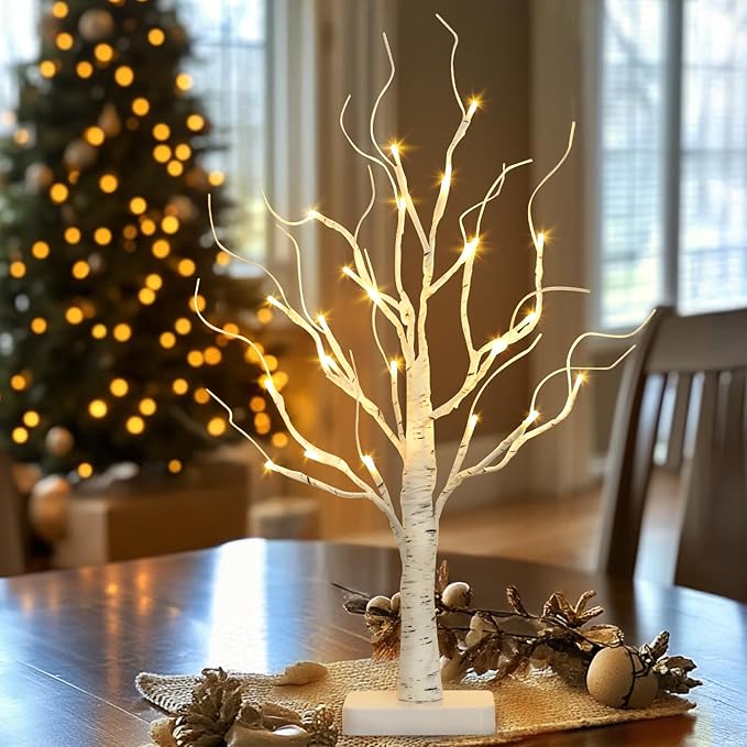 EAMBRITE Birch Tree with Led Lights, Christmas Decorations for Home Indoor with Timer, Lighted Mini Small Artificial Lamp Prelit Twig Tree Battery Operated for Xmas Table Centerpiece Party Decor