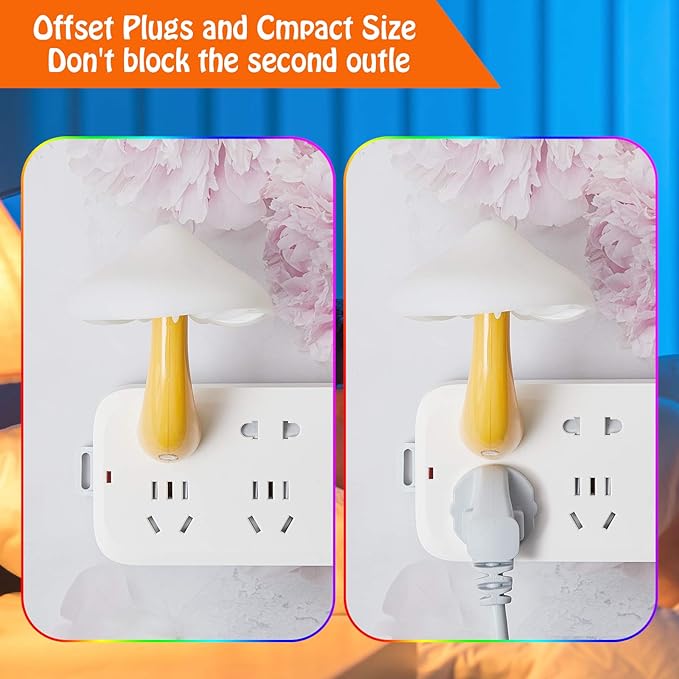 Mudder 2 Pack Mushroom Night Light Plug in Wall Lamp Sensor LED Mushroom Nightlight Cute Mini for Adult Kid Nursery Decor Gift(Yellow with White Cover)