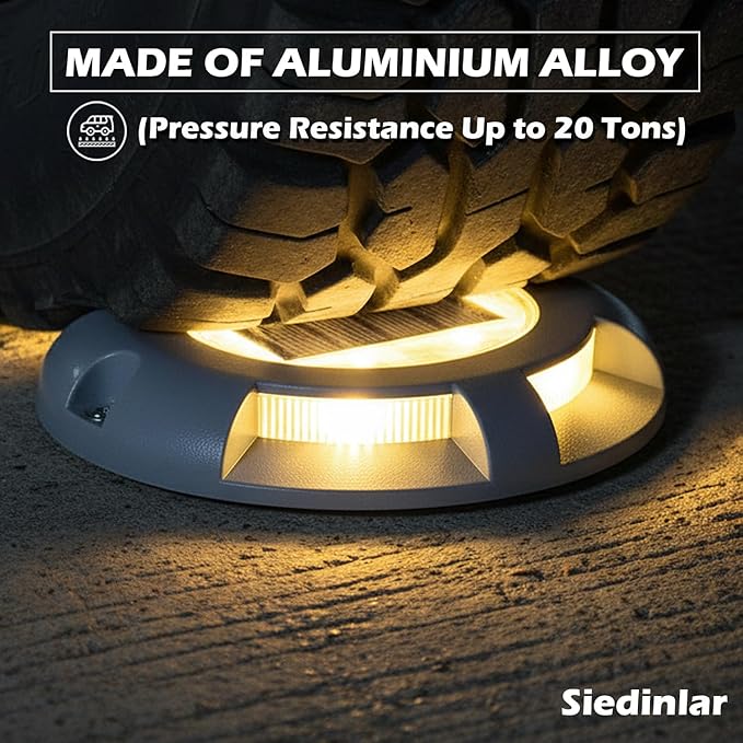 SIEDiNLAR Solar Deck Lights Driveway Dock LED Light Solar Powered Outdoor Waterproof Road Markers for Pathway Step Stair Garden Ground Sidewalk Yard 12 Pack (Warm White)
