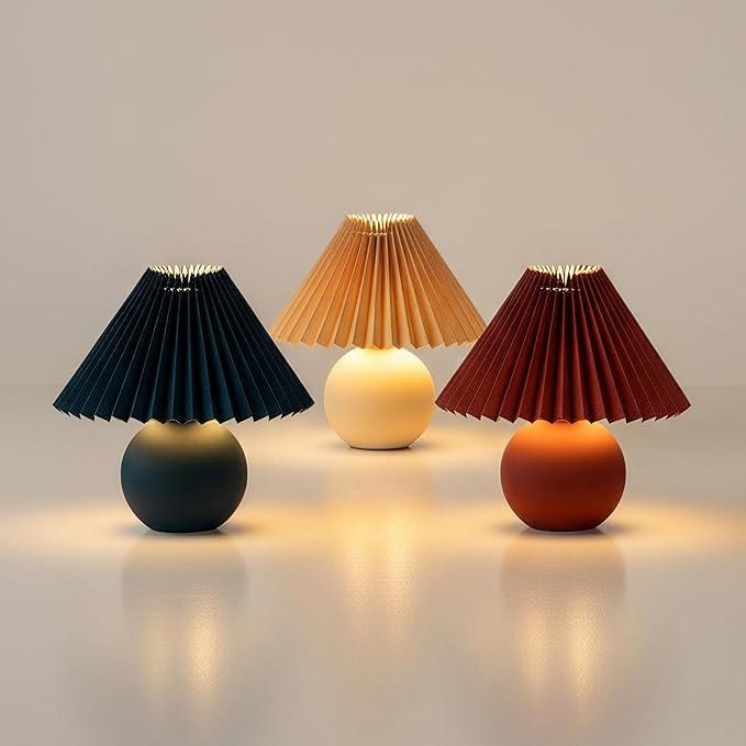 Brightech Serena LED Table Lamp - Small 10" Modern Ceramic Lamp with Pleated Shade for Bedside, Nightstand, Desk - Mini Night Light with Cozy Soft White Light for Living Room, Bedroom - Teal