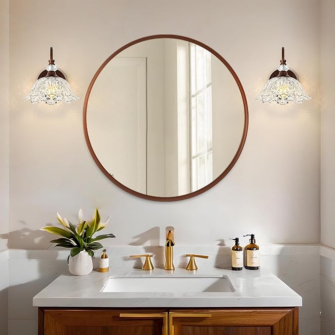 1-Piece Oil-Rubbed Bronze Vintage Wall Sconce with Floral Etched Clear Glass Shade, Farmhouse Wall Mount Lighting for Bathroom,Vintage Bathroom Vanity Light Fixtures