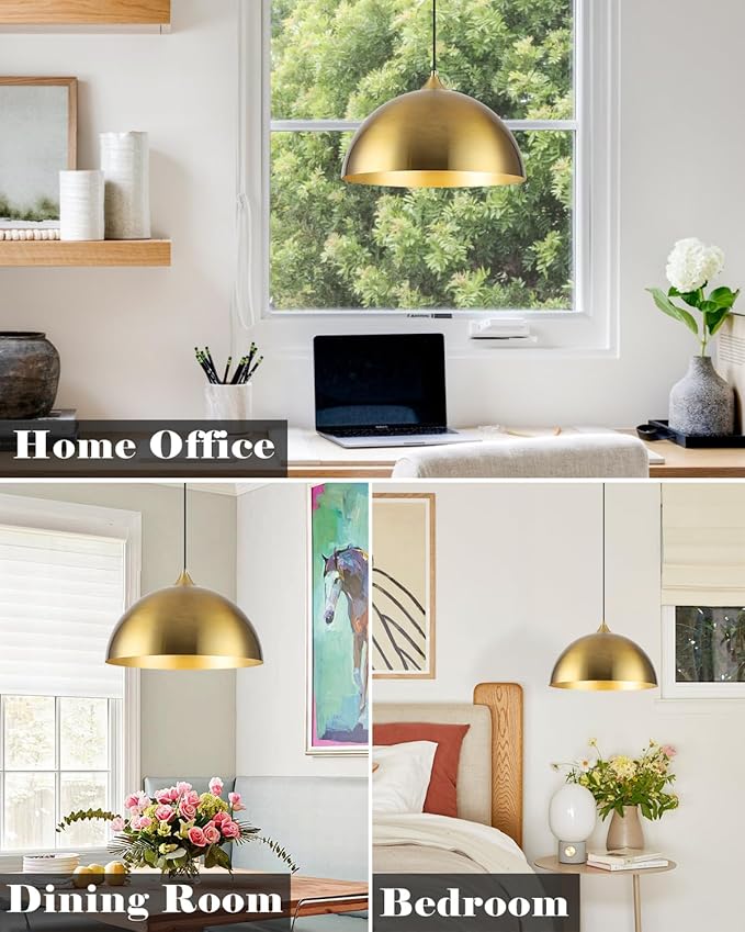 Gold Pendant Lights Kitchen Island 2 Pack, 14 Inch Gold Dome Pendant Light, Large Kitchen Pendant Light, Island Pendant Lights for Kitchen, Dining Room, Cafe