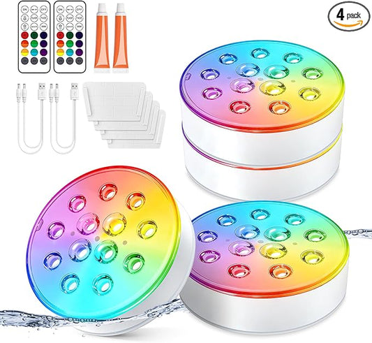 LOFTEK Submersible LED Lights with Remote, 13 LED Rechargeable Pool Lights for Inground Above Ground Pool, IP68 Waterproof 16 Color Changing Underwater Light for Ponds, Hot Tub, Bath (4 Packs)
