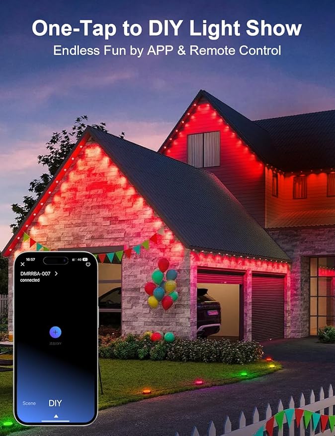 Nexillumi Permanent Outdoor Lights for House, 100ft Smart RGB LED Lights Outside with 16 Million DIY Colors, IP67 Waterproof Eternity Eaves Lighting for Christmas Halloween Holiday Daily Decorations