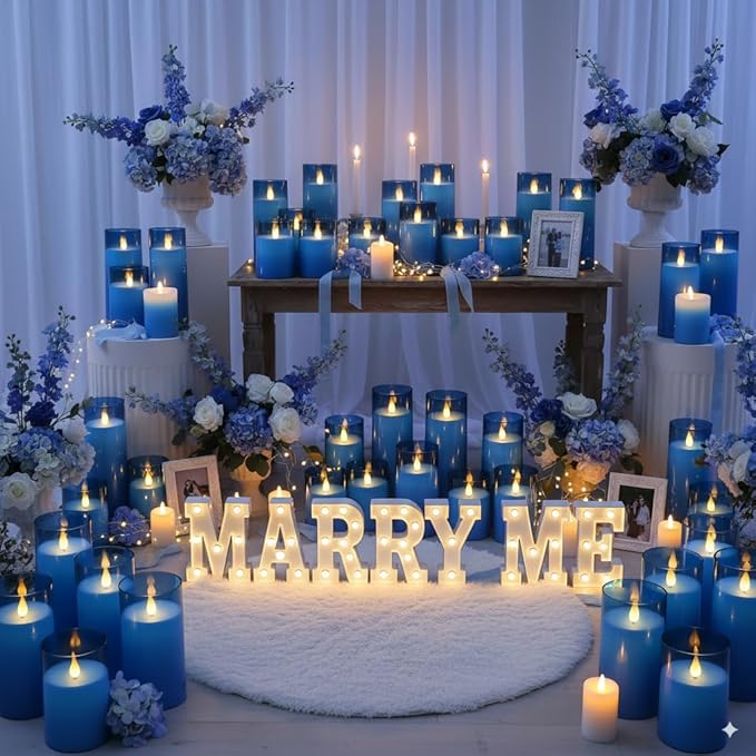 Homemory Blue Flickering Flameless Candles, Battery Operated Acrylic LED Pillar Candles with Remote Control and Timer, Blue Decor, Set of 5