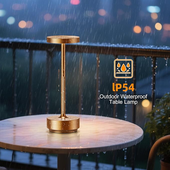 2-Pack Cordless Table Lamp Rechargeable, 5000mAh Battery Operated LED, Touch 3-Color Stepless Dimming, IP54 Waterproof Wireless Lamp for Bedroom Dining Restaurant Patio Outdoor – Titanium