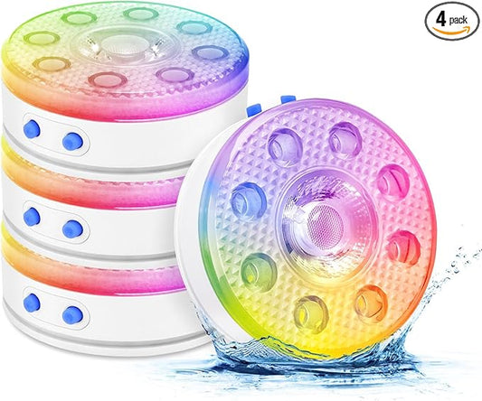 Rechargeable Battery Operated Floating Pool Lights - LUXJET 4 Packs RGB Color Changing Hot Tub Lights IP68 Waterproof Magnetic for Bath, Spa, Christmas, Halloween, Fountains
