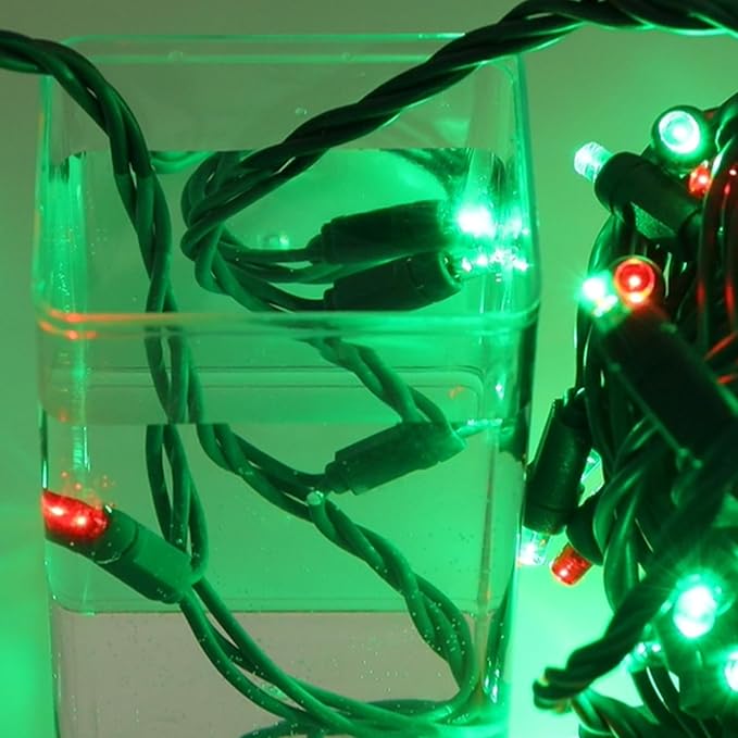 50 LED 5MM Red and Green Christmas Lights, 17FT Indoor/Outdoor String Light, Mini Lights for Garden, Patio, Christmas Trees - Green Wire, Commercial Grade, UL Listed