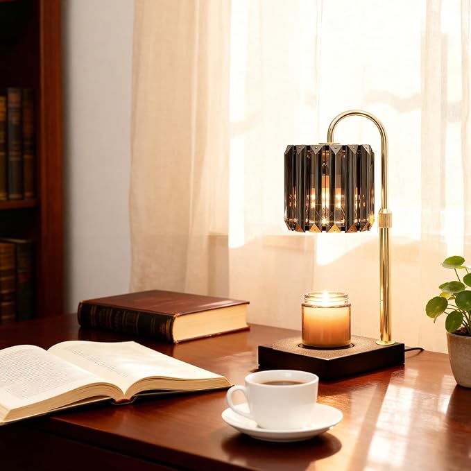 Candle Warmer Lamp with Timer, Dimmable Electric Candle Wamer Adjustable Height, Gifts for Women Mom, Glass Modern Candles Melter Lamp, Black