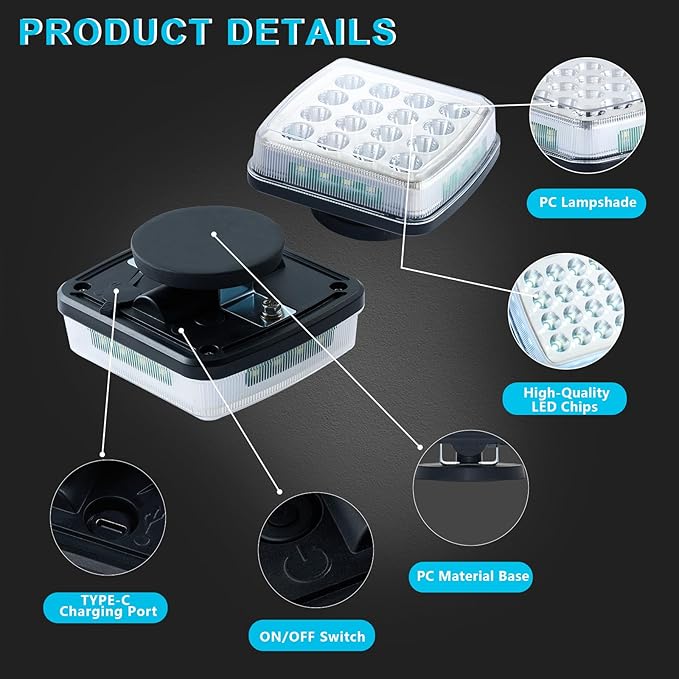 Wireless LED Road Flares for Emergency,Rechargeable Safety Flashing Lights for Vehicles,Portable Strobe Light Magnetic Emergency Strobe Light Kit for Trucks