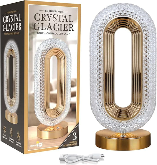 USB Rechargeable Crystal LED Lamp – Cordless Touch Control, 3 Light Modes, Gold Finish, Dimmable Bedside Nightstand, Dinner Table, Restaurant Table, Camping, Cabin, & Office and Home Décor Light