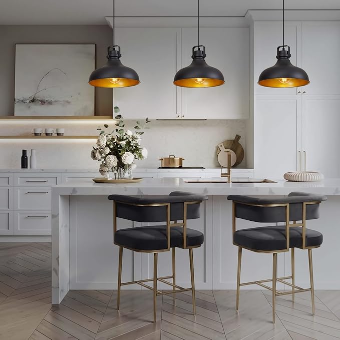 Black Farmhouse Pendant Lights Matte Pendant Lighting for Kitchen Island Industrial Adjustable Height Vintage Dome Hanging Light Fixtures for Barn, Dining Room 2 Packs