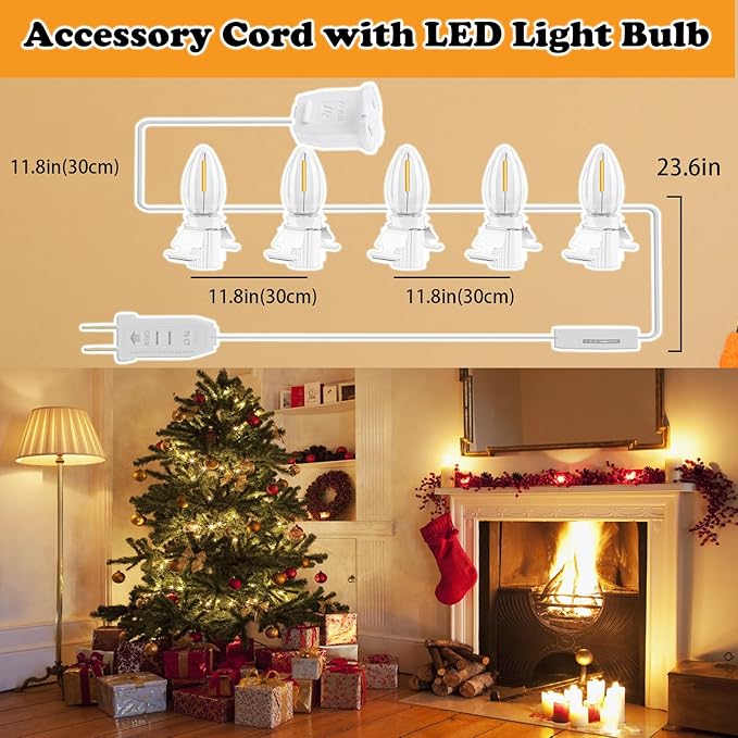Christmas Village Lights with 5 LED Warm-White Bulb and Female Plug, 8.8ft with Spare Fuse, Decoration for Halloween Pumpkins and Christmas Village Houses