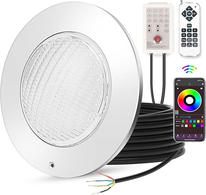 Pool Lights for Inground Pool, 54W 10 Inch Large LED Multicolor Inground Pools LED Light with 100 Foot Cord for Wet Niche, APP & Remote Control