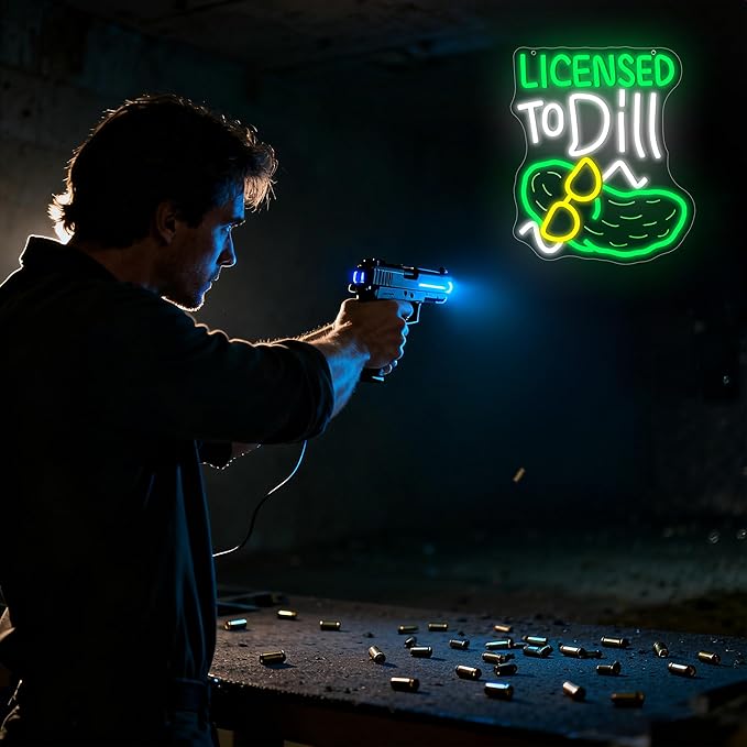 Licensed To Dill Neon Sign for Wall Decor Cartoon Pickle Neon Sign Dimmable Anime LED Light for Game Room Bedroom Party Pickle Bar Man Cave Birthday Gifts Size 13.7 * 11.4 Inch(TWP329)