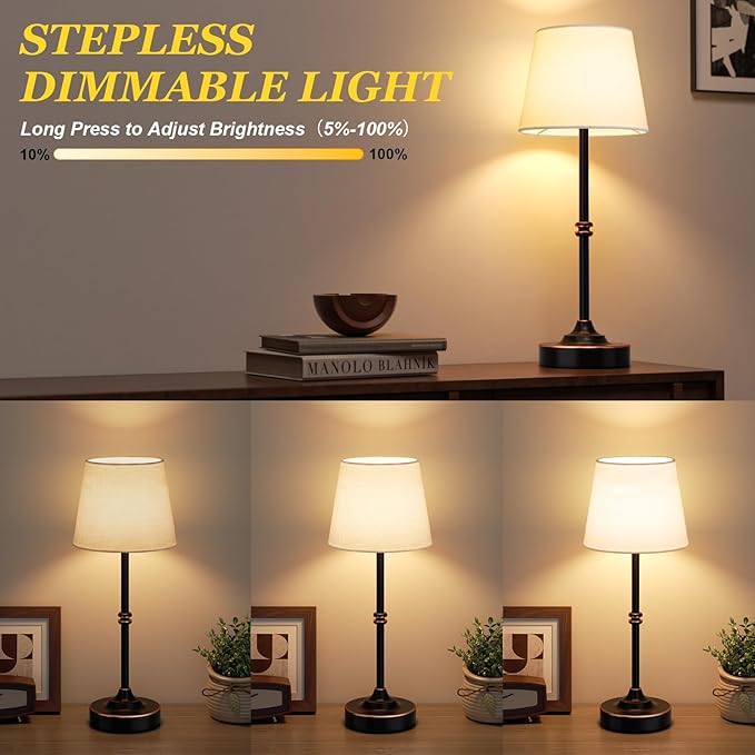 Kakanuo Rechargeable Cordless Table Lamp Bronze - 1 Pack 4000mAh Battery Operated Lamp, Touch Control Stepless Dimming, for Home Decor, Dining Table, Living Room, Bedroom