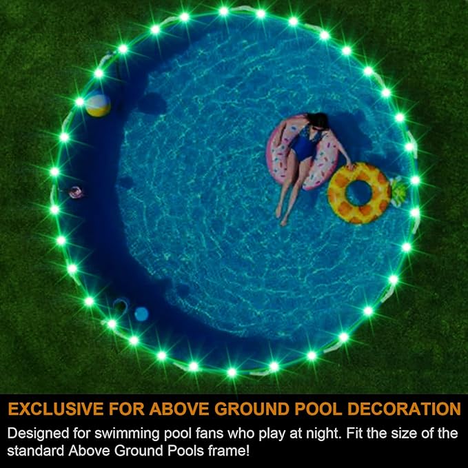 Remote Control LED Pool Lights for Above Ground Pools, 16Ft Submersible LED Rim Lights, C Battery Box, 16 Color Changing at Night, Waterproof