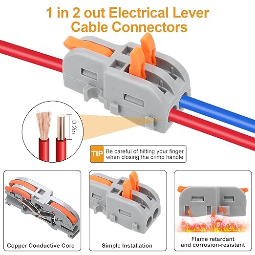 Linkstyle 10-Pack IP68 Waterproof 2 Pin Electrical Cable Connector, Outdoor 2 Way Junction Box 4-10mm Adjustable Wire Box, with Replaceable 1 in 2 Out Lever Wire Connectors for AWG 28-12