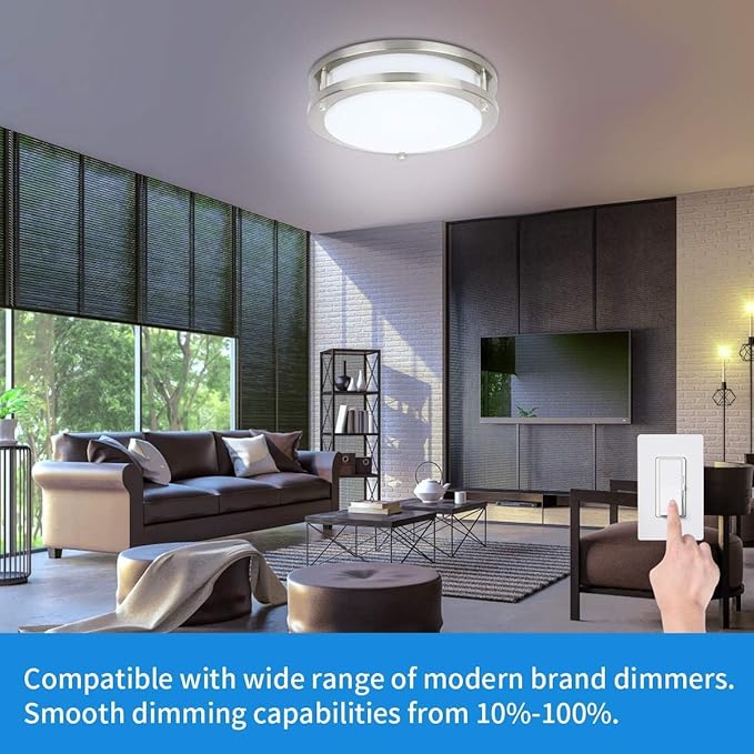 Drosbey 60W LED Flush Mount Ceiling Light Fixture, 15 inch Light Fixtures Ceiling for Bedroom, Kitchen, Bathroom, Office, Garage, Super Bright 6000 Lumens, Daylight White 5000K