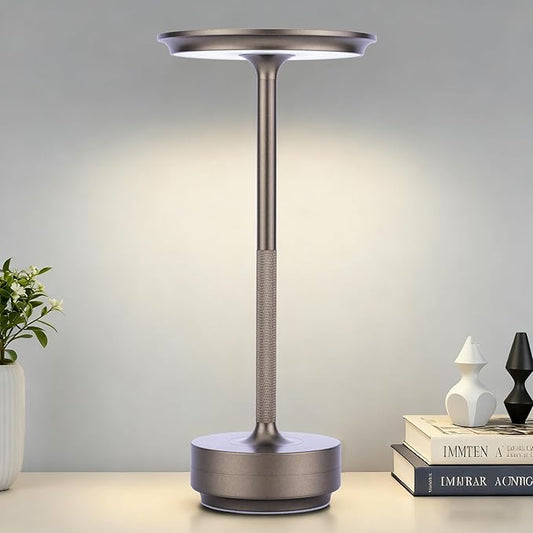 Cordless Table Lamp Rechargeable - 5000mAh Battery Operated LED Table Light with Touch Stepless Dimming - Portable Coffee Metal Outdoor Lamp for Patio, Restaurant, Living Room