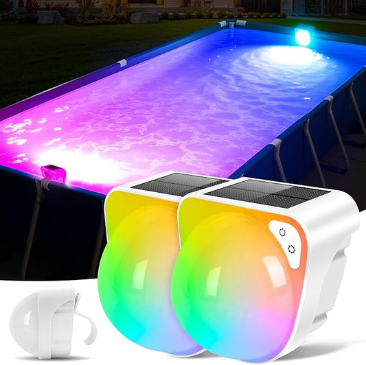 Solar Pool Lights,Solar Powered Above Ground Pool Lights,Frame Pool lights Waterproof,2026 Outdoor Swimming Pool Solar Light,Color Changing Pool Light for Above Ground Pool Accessories-2PC