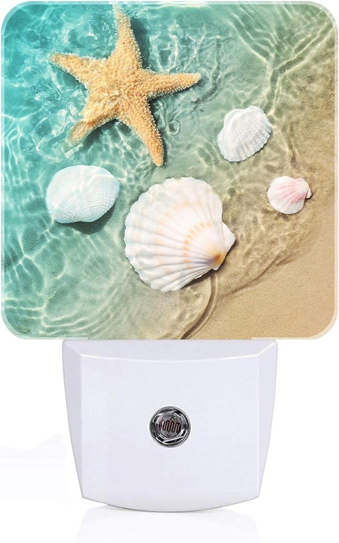 Starfish and Seashell On Beach Night Light,Plug Into Wall Decor for Stairway,Hallway,Kitchen,Dusk to Dawn Sensor Nightlights for Boys/Girls/Women/Men Room Gifts