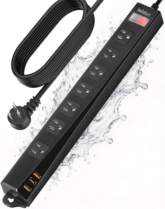 Outdoor Power Strip Weatherproof IPX6,1625W/13A 15 Ft Extension Cord with Multiple Outlets,7 AC & 3 USB, Wall Mount for Camping,Poolside,Garden,Workshop,Black