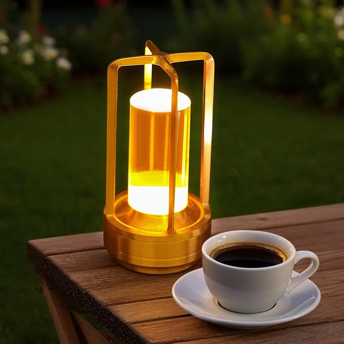 Portable Touch Control Table Lamp with 5000mAh Battery, 3-Color Stepless Dimming Cordless LED Light for Bedroom/Camping/Restaurant/Bar Indoor & Outdoor (1-Pack Gold)