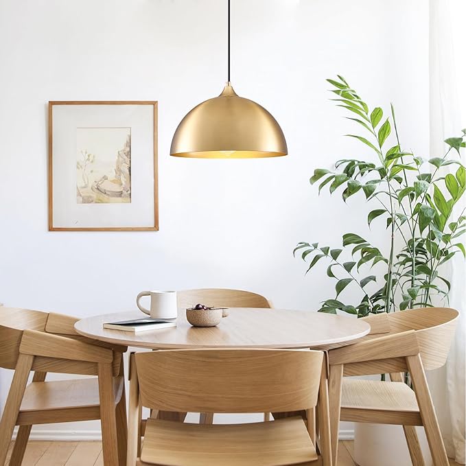 Gold Pendant Light 2 Pack, 11.8" Modern Pendant Lights Kitchen Island Adjustable Height, Farmhouse Dome Hanging Light for Dining Room Bar