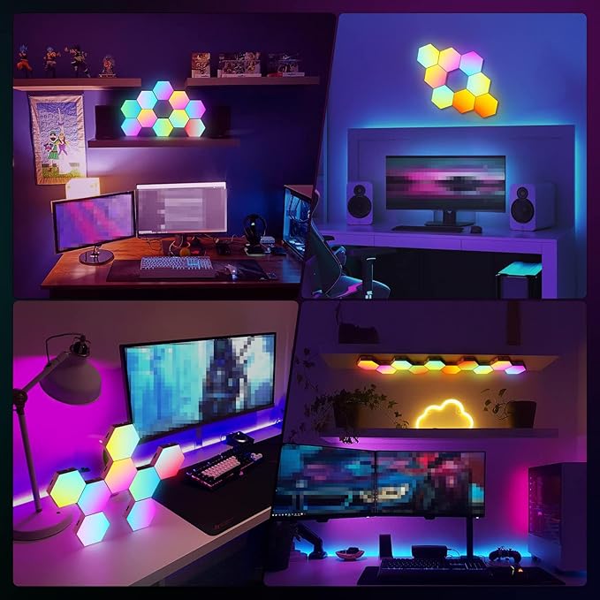 Music Sync Hexagon Lights, Vcwtty Smart LED Wall Lights 10 Pack, 13 Colors Modular Assembled RGB Wall Panels, Hex Light with USB-Power for Autism, Game Room Decor, Party