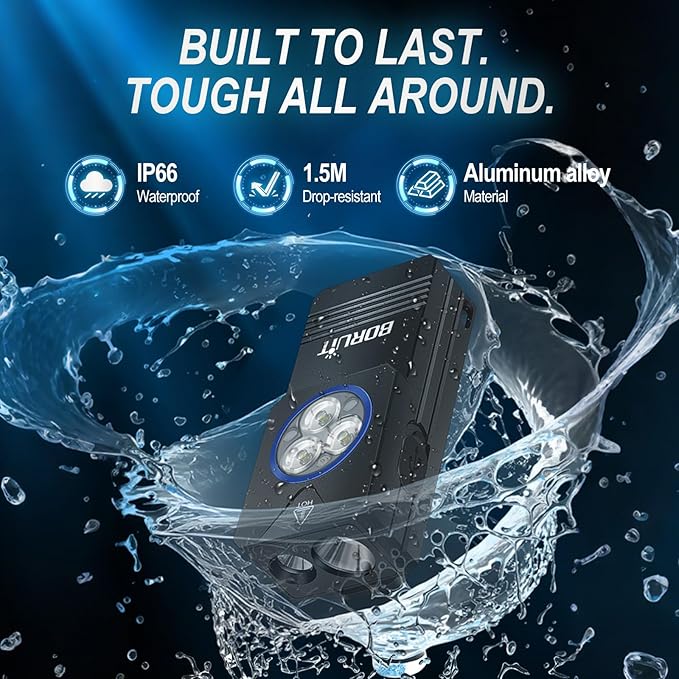 BORUIT EV30 Mini LED EDC Flashlight with 365nm UV Light, 550 Lumens USB-C Rechargeable Pocket Keychain Flashlight, Magnetic Tail & Clip, IP66 Waterproof for Camping, Hiking, Emergencies