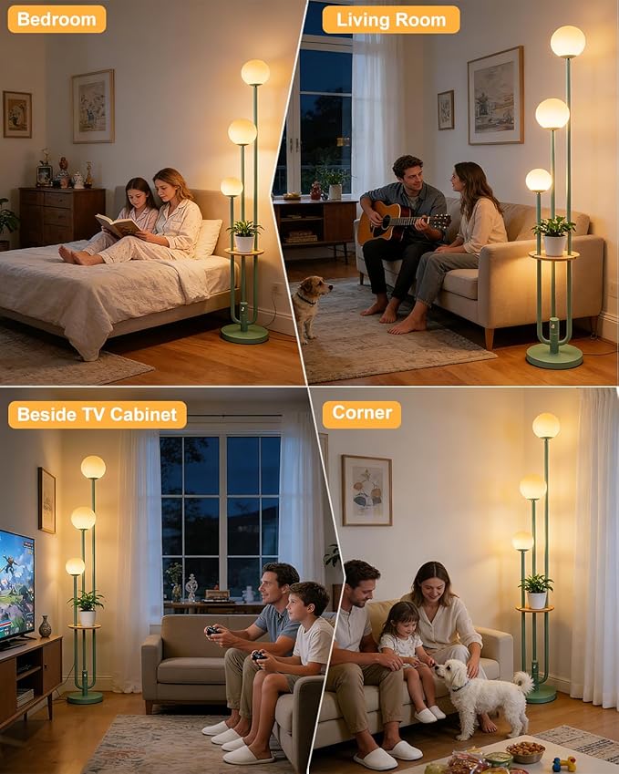 Lightdot 63IN Floor Lamp with 3 Green U-Pole, Modern Floor Lamp with 3000K Warm White LED Bulbs Included, Candle Holder Style Modern Tall Lamp for Living Room/Wedding/Party/Sofa Beside/Corner Decor