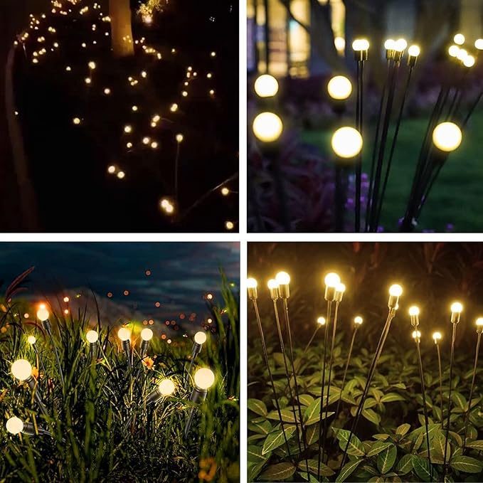 OZS 8 Pack Total 64 LED Solar Garden Lights Fairy Outdoor - Solar Firefly Lights Outdoor, Sway by Wind, Waterproof for Garden Patio Pathway Fairy Decoration (Warm White)