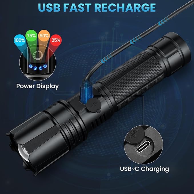 Rechargeable LED Flashlights High Lumen,99,000 Lumens Super Bright Flashlight,Powerful Flash Light with 5 Modes Waterproof Handheld Flashlight for Home Outdoor Camping