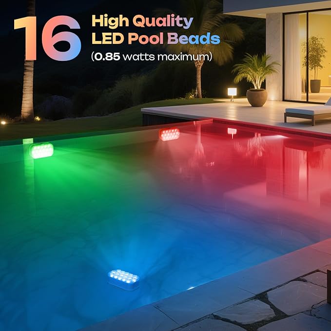 Pool Lights,Rechargeable Submersible LED Lights with Wireless Remote,20 Colors,IP68 Waterproof RGB Underwater Pool Light with Magnet for Inground/Above Ground Pools, Hot Tubs, Ponds (2 Pack)