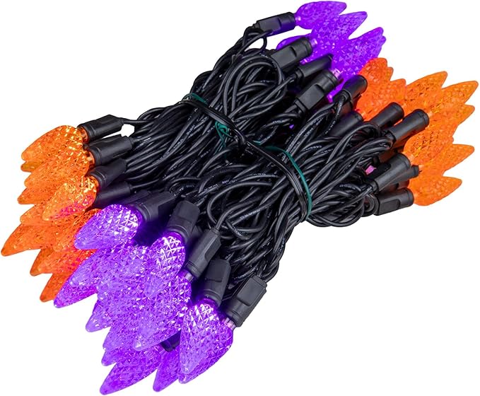 ‎‎‎Novelty Lights 24FT 70 LED C6 LED Halloween String Lights, Outdoor Christmas Tree Commercial Grade LED String Lights, Christmas Lights Outdoor Tree Decorations Outdoor (Purple/Orange)
