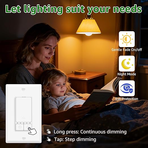 Greencycle Smart Dimmer Switch,10PK Single Pole, Needs Neutral Wire,2.4GHz WiFi Light Switch,Work with Alexa and Google Home, ETL Certified,No Hub Required,for Dimmable 150W LED CFL,600W Incandescent