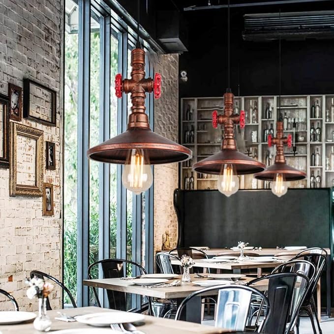 EYBOPB Industrial Steampunk Pendant Light, Water Pipe Ceiling Hanging Lamp Lighting Fixture for Kitchen Island, Bedroom, Dining Hall,Cafe, Bar, with Adjustable 39.4" Wire, Bronze