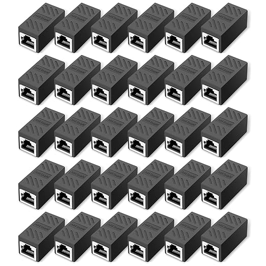 RJ45 Coupler Ethernet Coupler in Line Coupler for Cat8/Cat7/Cat6/Cat5e/Cat5 Ethernet Cable Extender Adapter Female to Female (30 PCS Black)